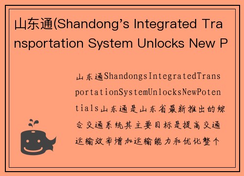 山东通(Shandong's Integrated Transportation System Unlocks New Potentials)